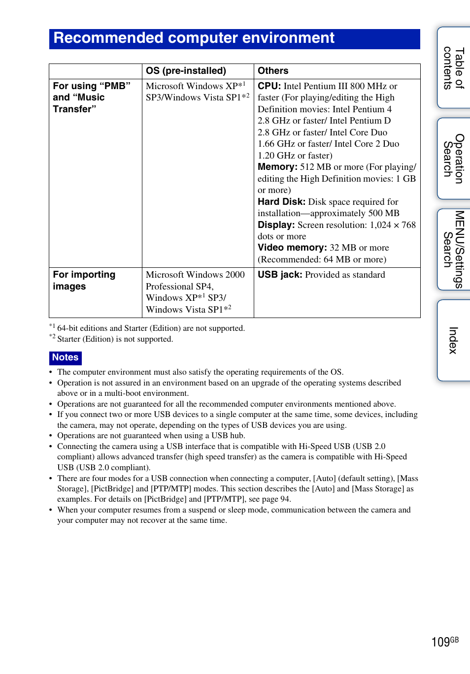 Recommended computer environment | Sony DSC-H20 User Manual | Page 109 / 149