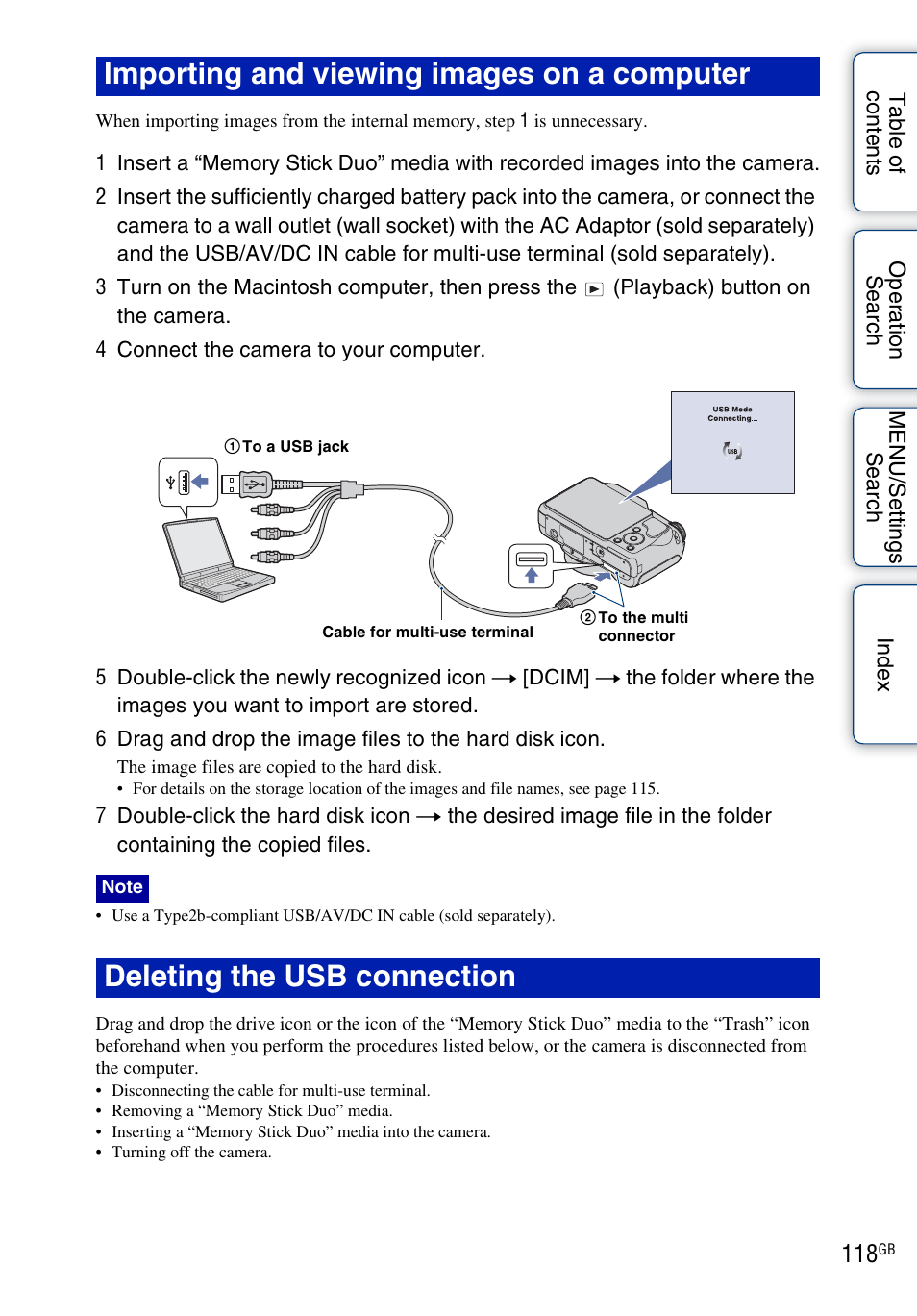 Importing and viewing images on a computer, Deleting the usb connection | Sony DSC-H20 User Manual | Page 118 / 149
