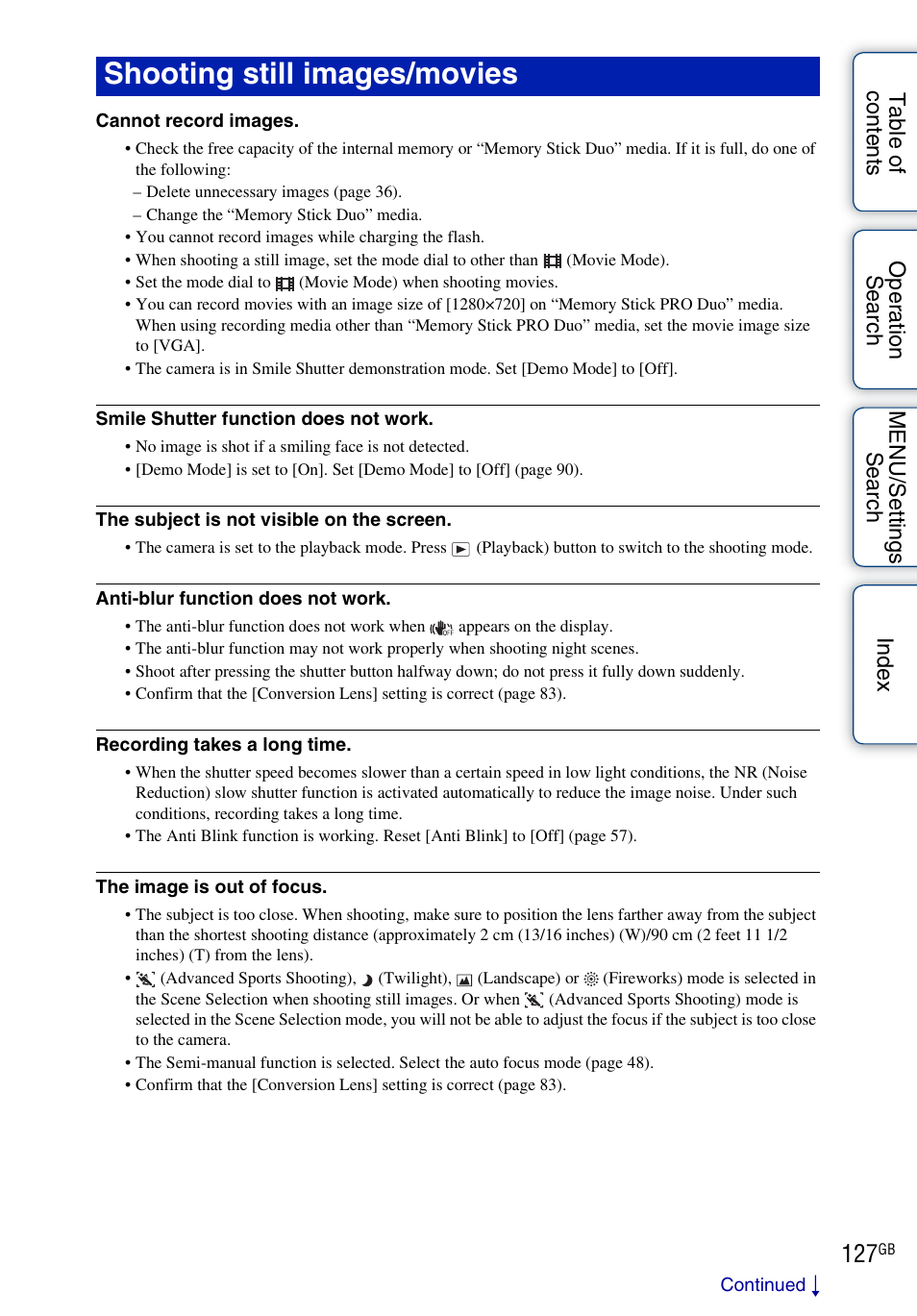 Shooting still images/movies | Sony DSC-H20 User Manual | Page 127 / 149