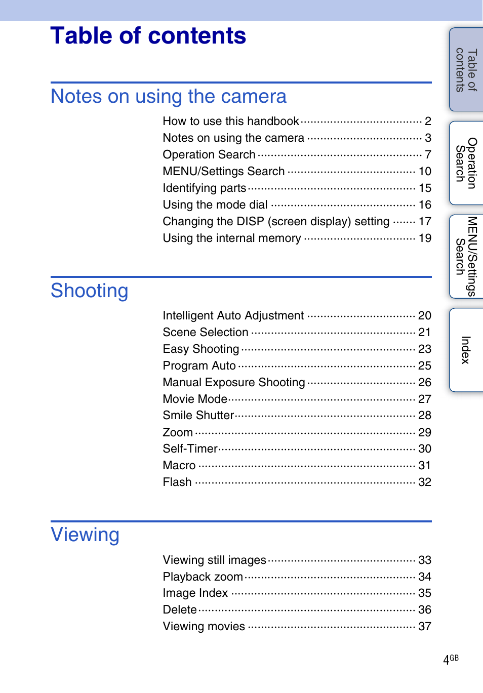 Sony DSC-H20 User Manual | Page 4 / 149