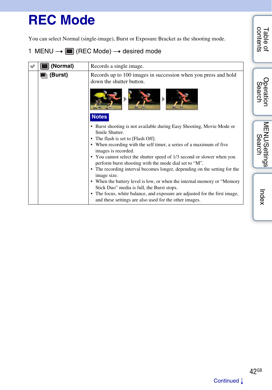 Rec mode | Sony DSC-H20 User Manual | Page 42 / 149