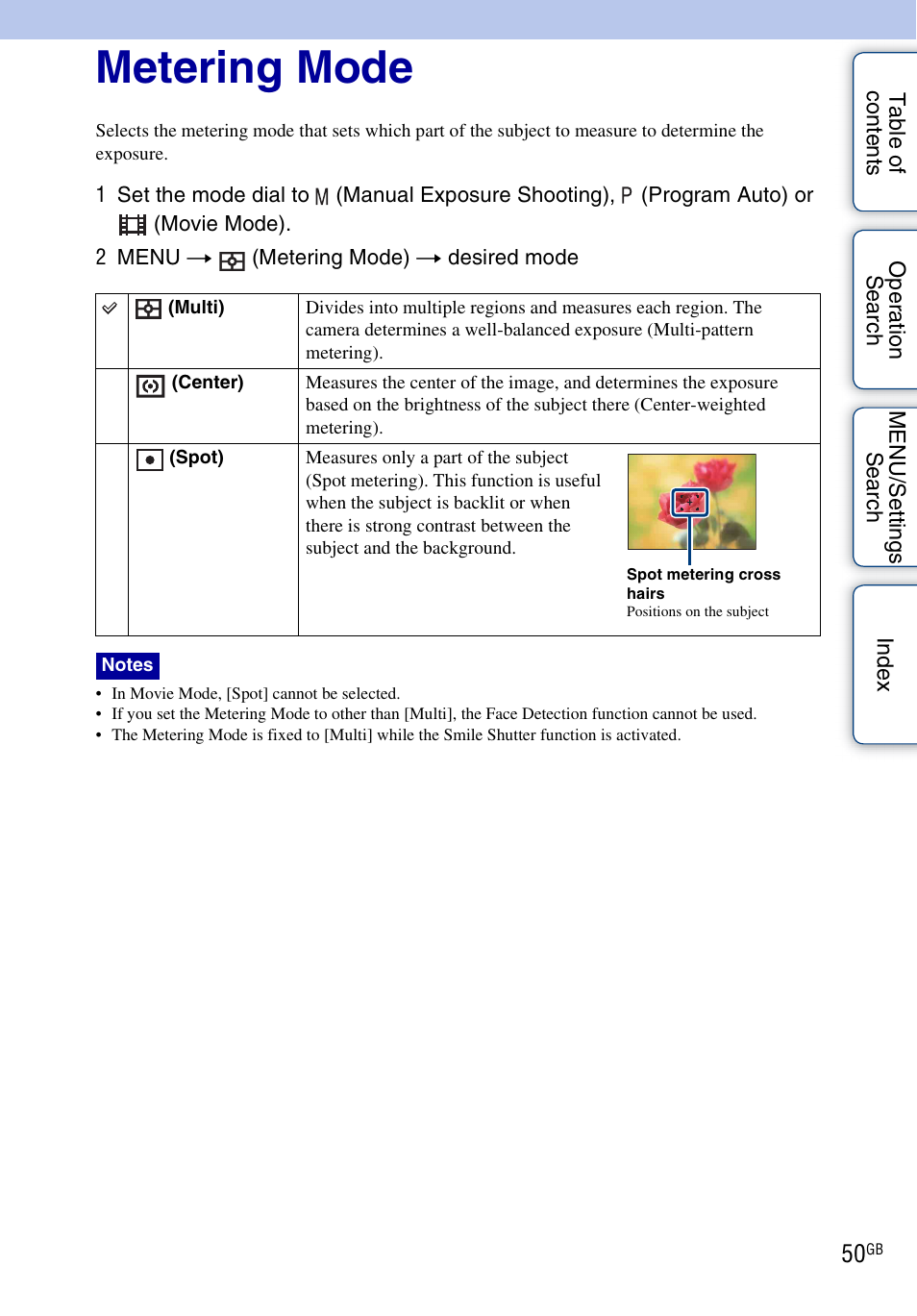 Metering mode | Sony DSC-H20 User Manual | Page 50 / 149