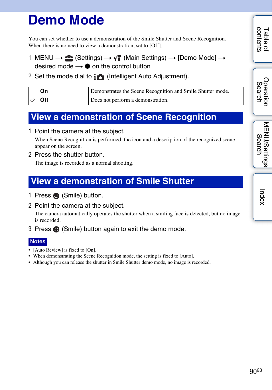 Demo mode | Sony DSC-H20 User Manual | Page 90 / 149