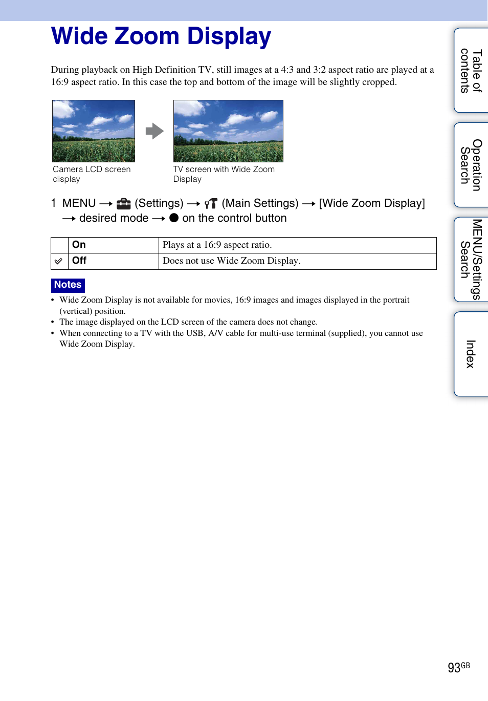 Wide zoom display | Sony DSC-H20 User Manual | Page 93 / 149