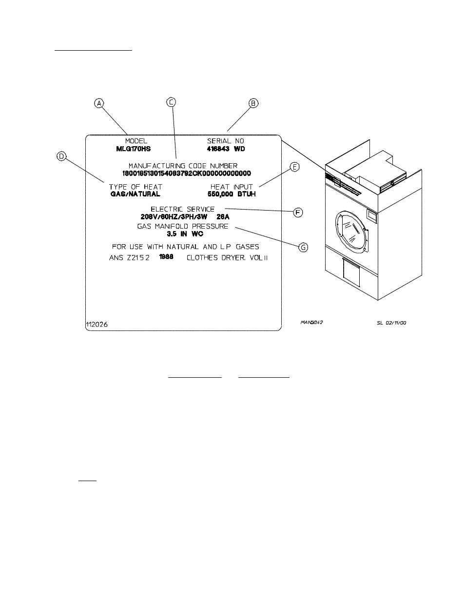 B. data label, Information on the data label | American Dryer Corp. ML-145 User Manual | Page 63 / 66