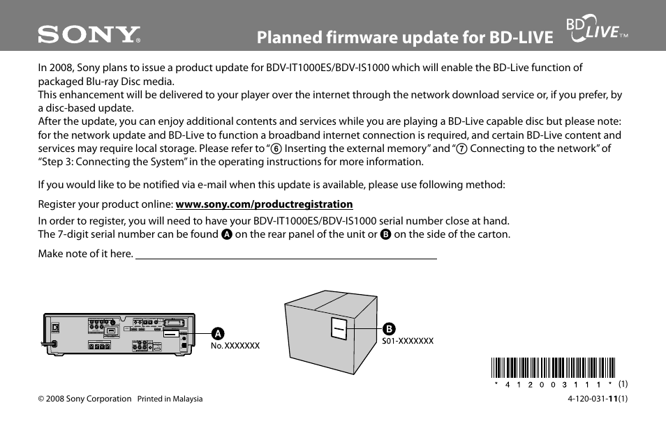 Sony BDV-IS1000 User Manual | 1 page