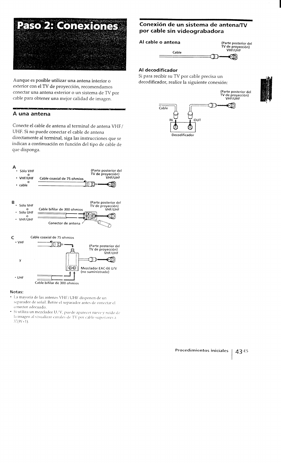 A una antena, Al decodificador | Sony KP-41T15 User Manual | Page 42 / 73