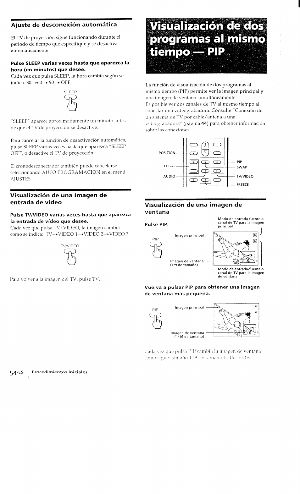 Ajuste de desconexión automática, Visuaiización de una imagen de entrada de vídeo, Visuaiización de una imagen de ventana | Sony KP-41T15 User Manual | Page 53 / 73