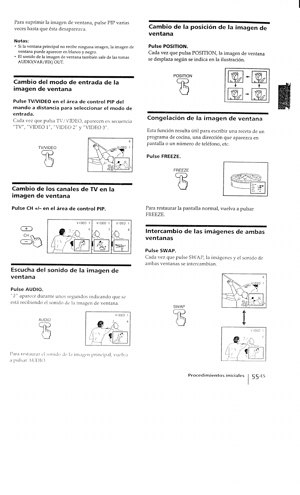 Pulse ch +/- en el área de control pip, Pulse audio, Pulse position | Pulse freeze, Pulse swap | Sony KP-41T15 User Manual | Page 54 / 73