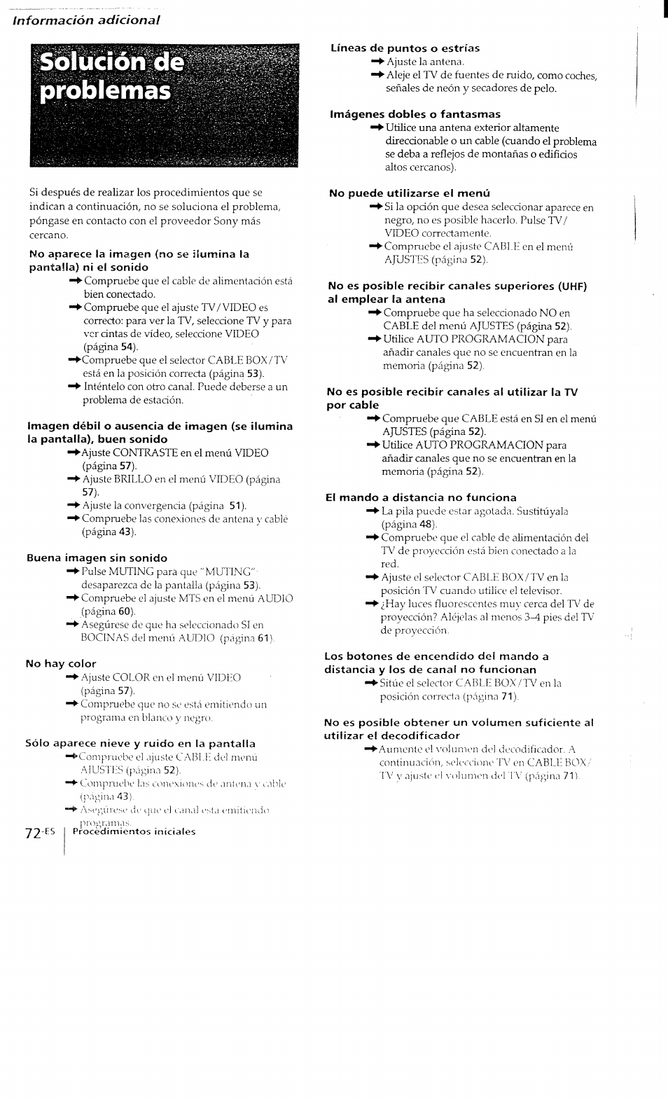 Problemas | Sony KP-41T15 User Manual | Page 71 / 73