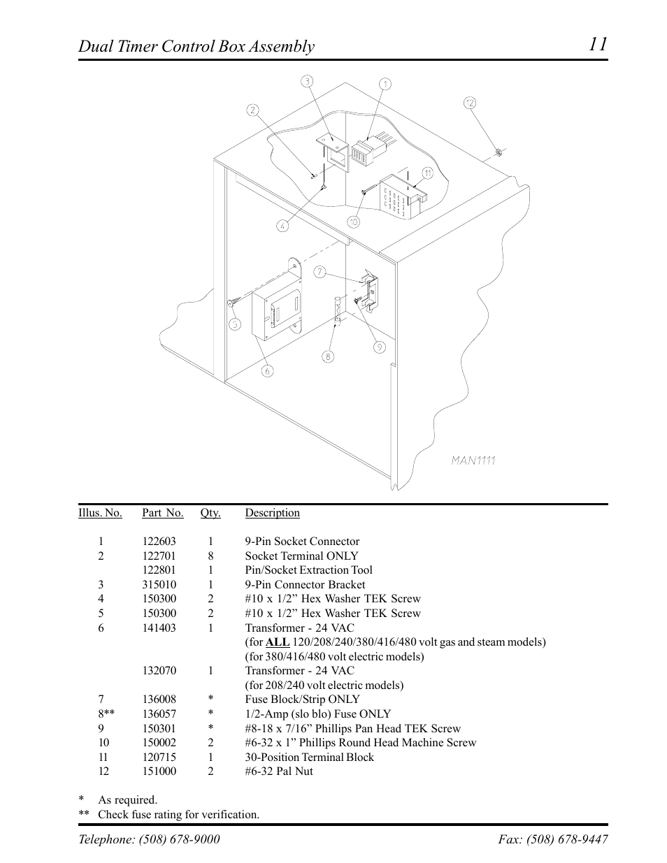 Dual timer control box assembly | American Dryer Corp. AD-75D II User Manual | Page 13 / 50