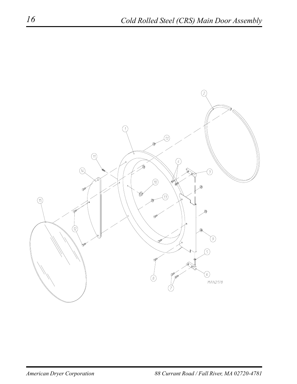 Cold rolled steel (crs) main door assembly , 17 | American Dryer Corp. AD-75D II User Manual | Page 18 / 50