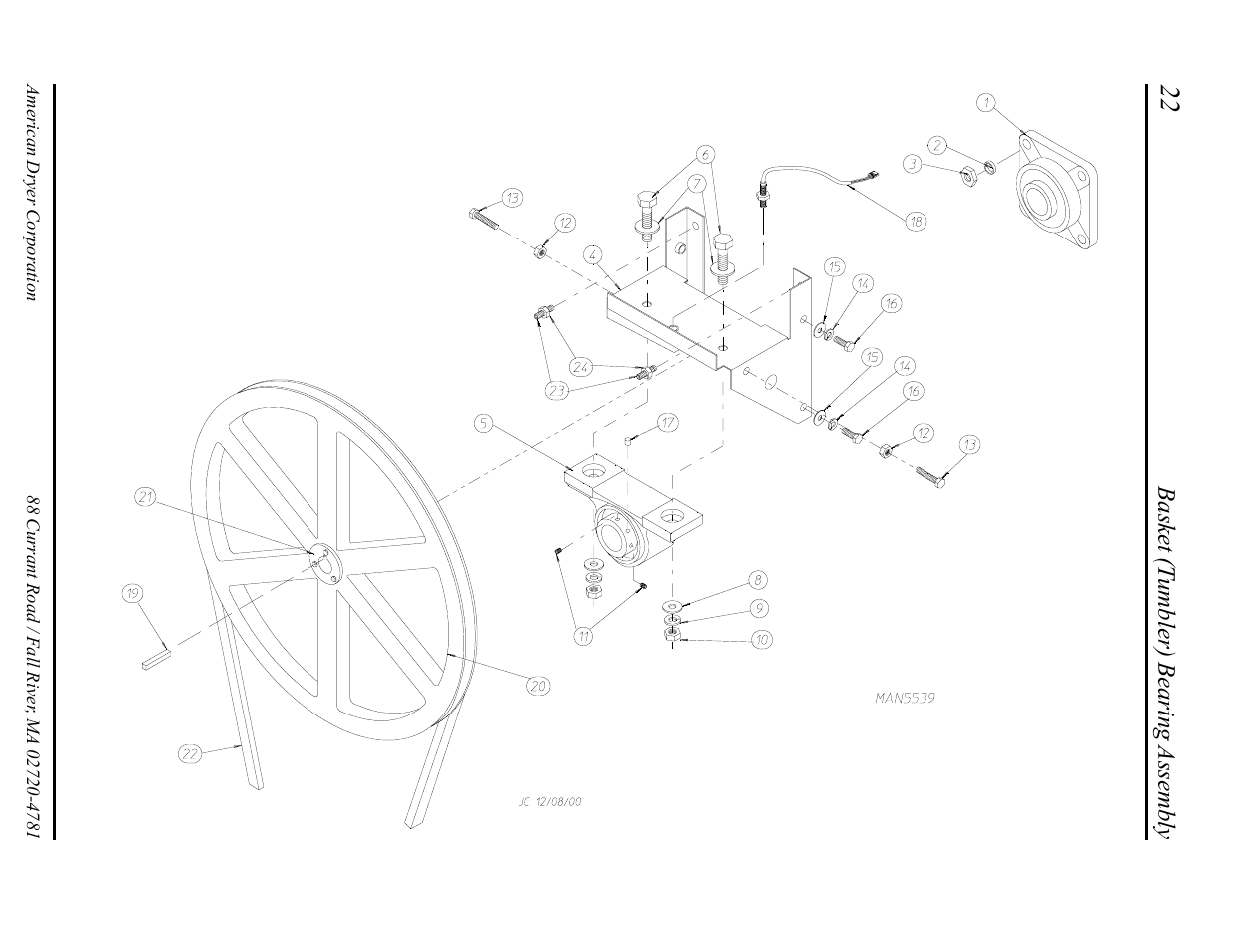 Basket (tumbler) bearing assembly , 23 | American Dryer Corp. AD-75D II User Manual | Page 24 / 50