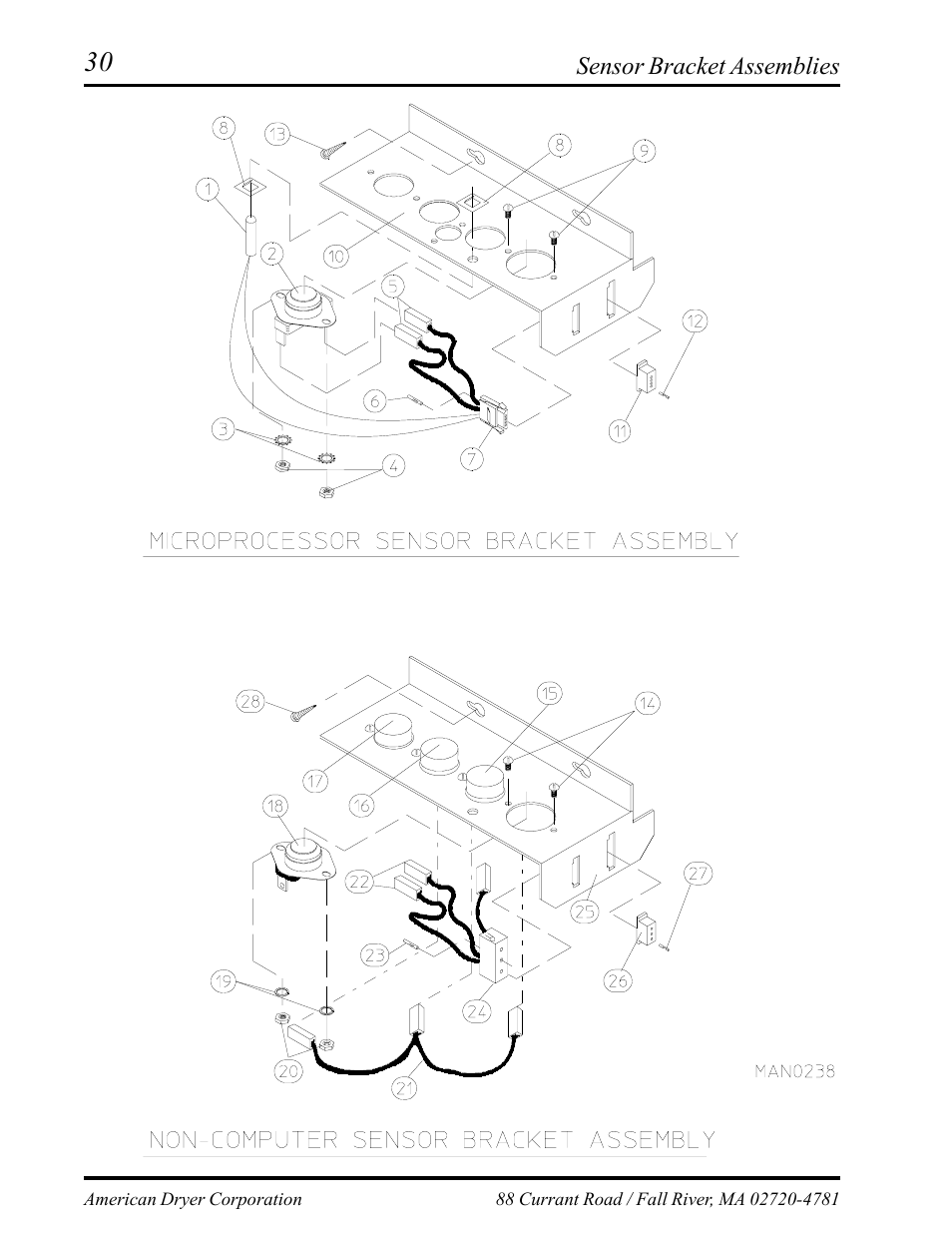 Sensor bracket assemblies , 31 | American Dryer Corp. AD-75D II User Manual | Page 32 / 50
