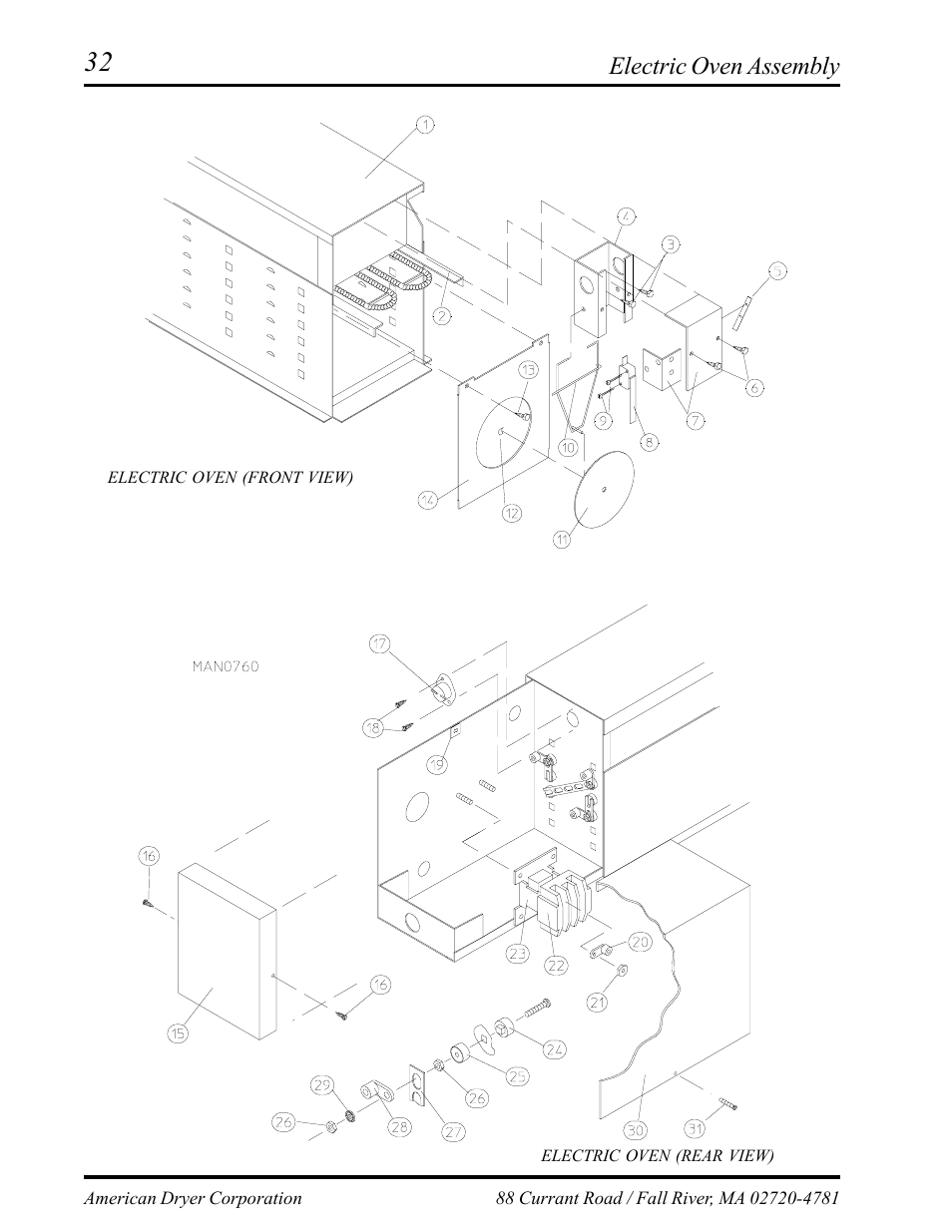 Electric oven assembly , 33, Electric oven assembly | American Dryer Corp. AD-75D II User Manual | Page 34 / 50