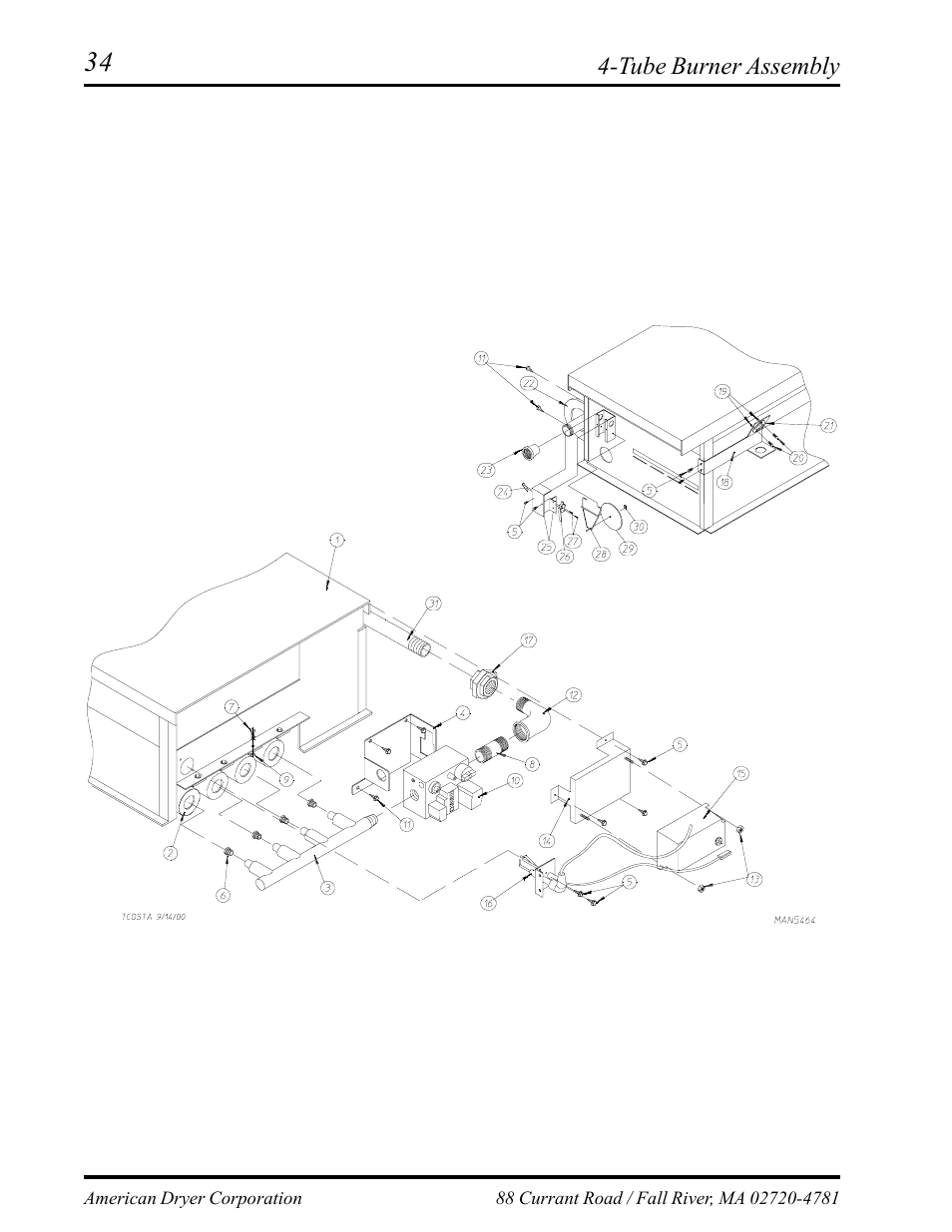 Tube burner assembly , 35 | American Dryer Corp. AD-75D II User Manual | Page 36 / 50
