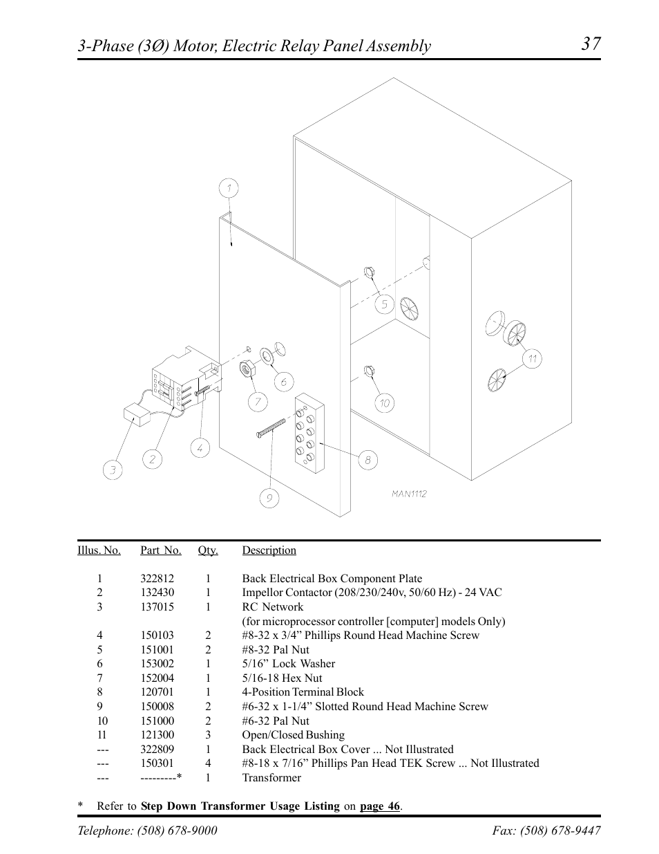Phase (3ø) motor, electric relay panel assembly | American Dryer Corp. AD-75D II User Manual | Page 39 / 50