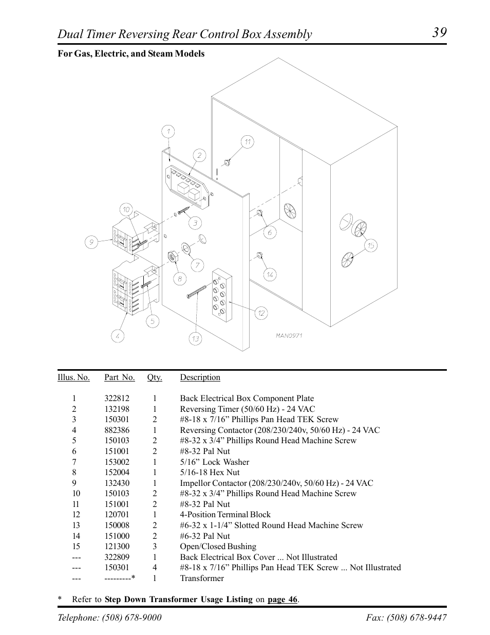 Dual timer reversing rear control box assembly, For gas, electric, and steam models | American Dryer Corp. AD-75D II User Manual | Page 41 / 50