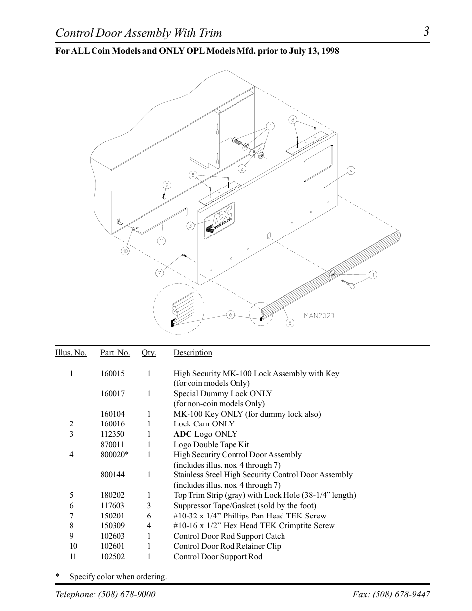 Control door assembly with trim | American Dryer Corp. AD-75D II User Manual | Page 5 / 50