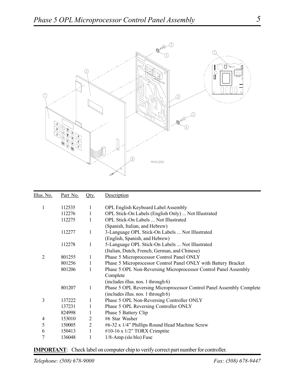 Phase 5 opl microprocessor control panel assembly | American Dryer Corp. AD-75D II User Manual | Page 7 / 50