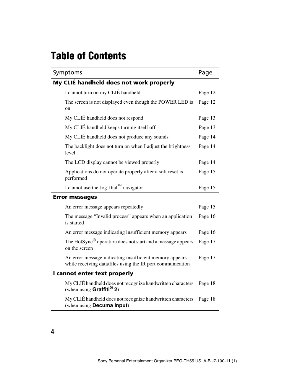 Sony PEG-TH55 User Manual | Page 4 / 60