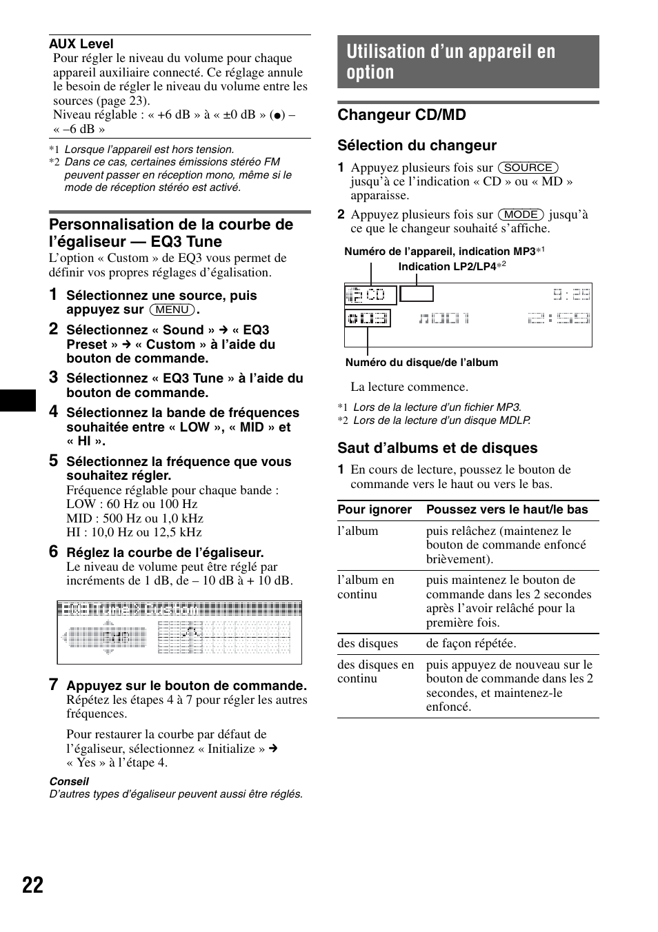 Utilisation d’un appareil en option, Changeur cd/md | Sony MEX-BT5000 User Manual | Page 50 / 96