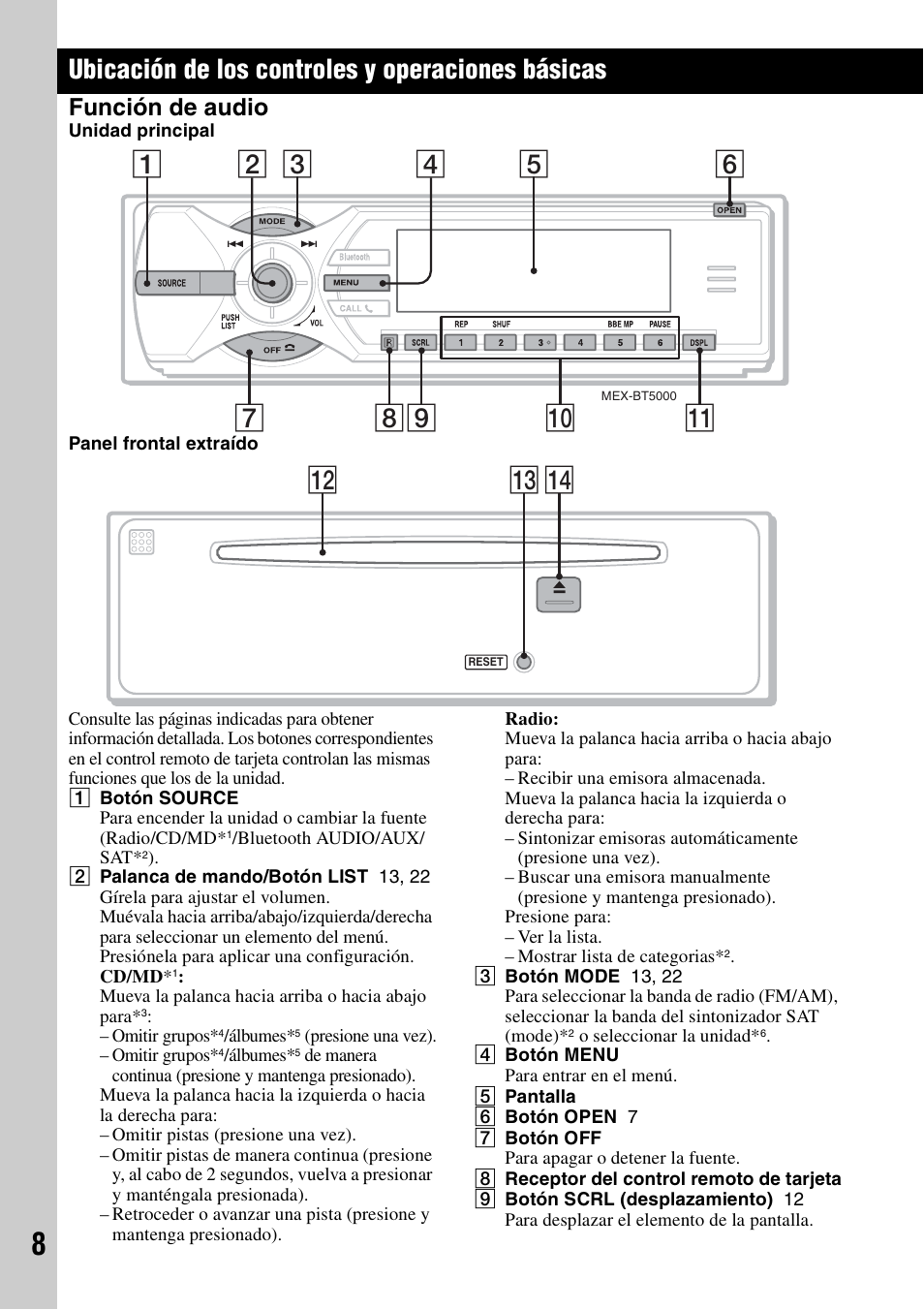 Ubicación de los controles y operaciones básicas, Función de audio, Qf qd qs | Sony MEX-BT5000 User Manual | Page 68 / 96