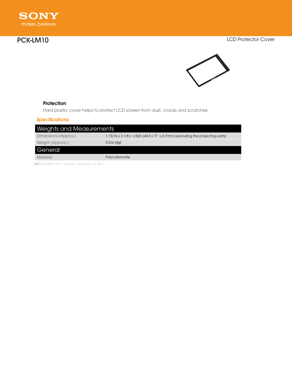 Sony PCK-LM10 User Manual | 1 page