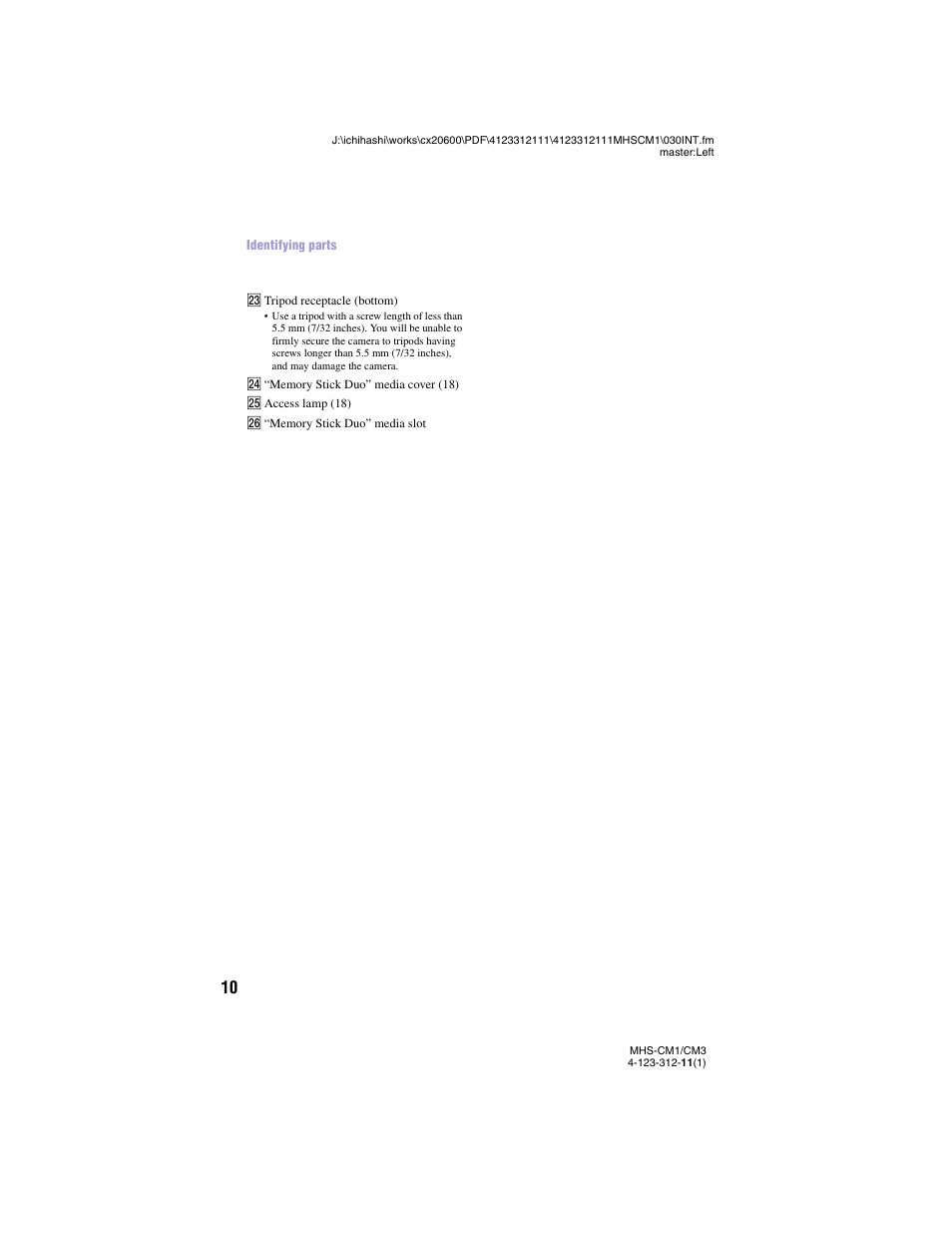 Sony MHS-CM1 User Manual | Page 10 / 75