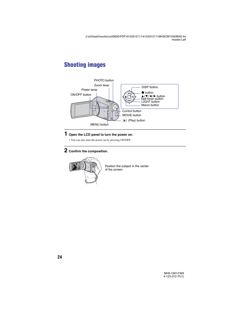 Shooting images, N (24) | Sony MHS-CM1 User Manual | Page 24 / 75