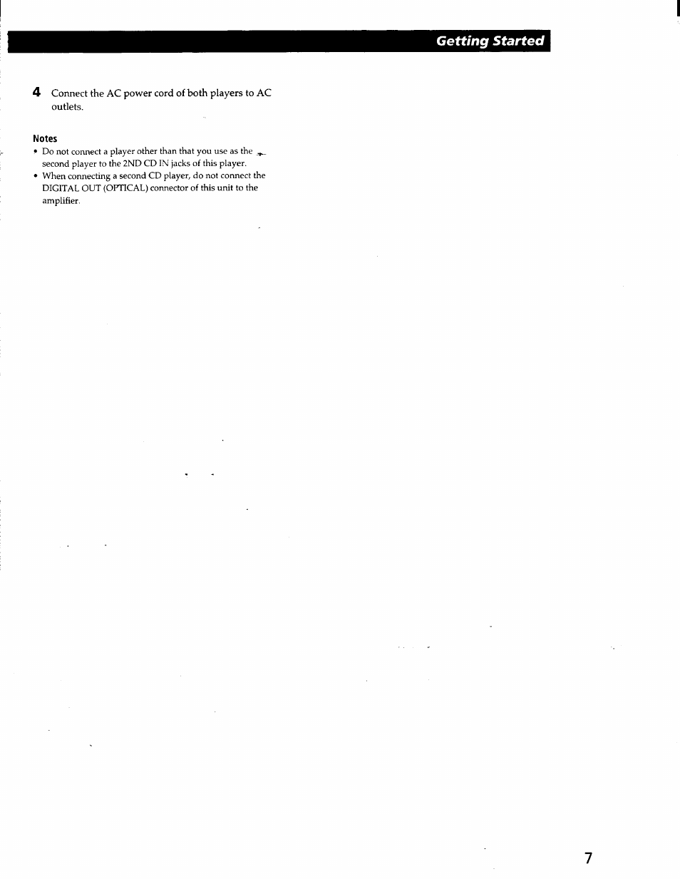 Notes, Getting started 4 | Sony CDP-CE525 User Manual | Page 7 / 30