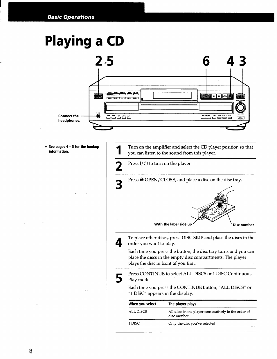 Playing a cd, Playing a cd 2 | Sony CDP-CE525 User Manual | Page 8 / 30