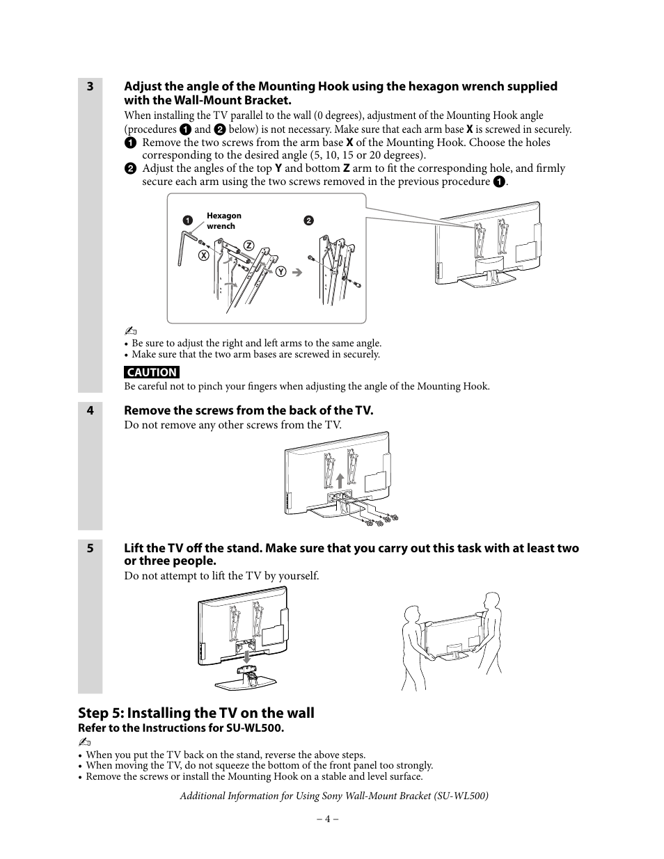 Step 5: installing the tv on the wall | Sony KDL-46VL160 User Manual | Page 4 / 4