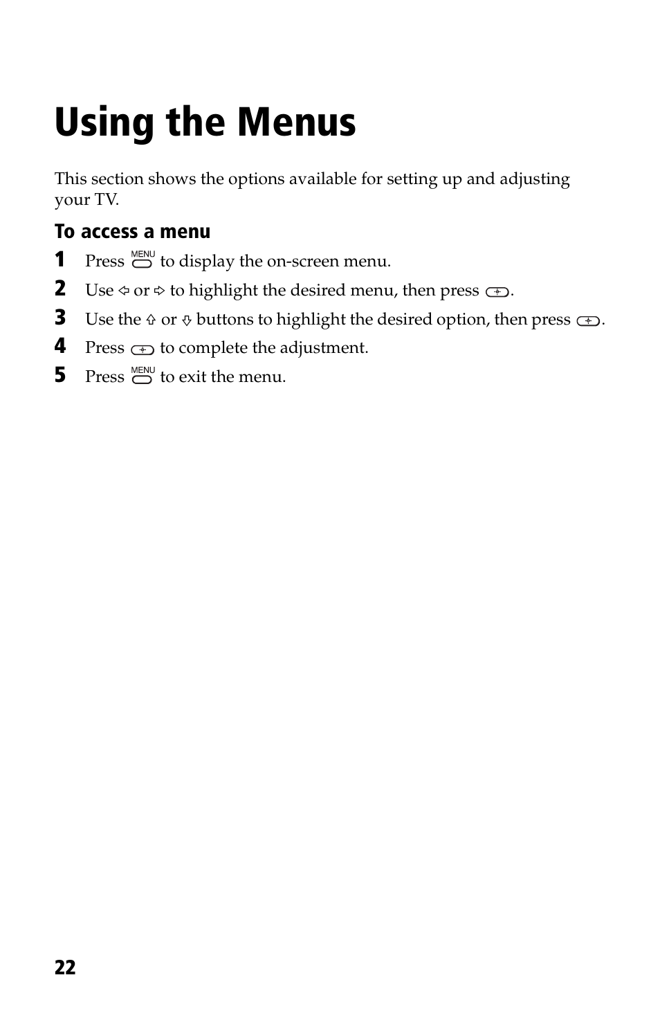 Using the menus | Sony KV-27FV17 User Manual | Page 34 / 64