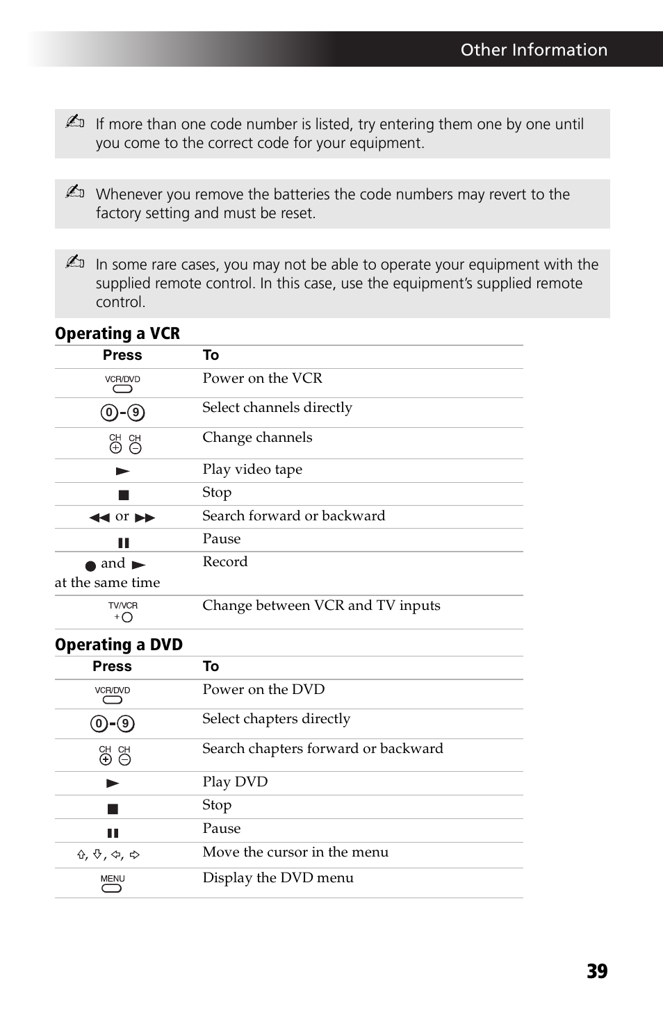 Operating a vcr, Operating a dvd | Sony KV-27FV17 User Manual | Page 51 / 64