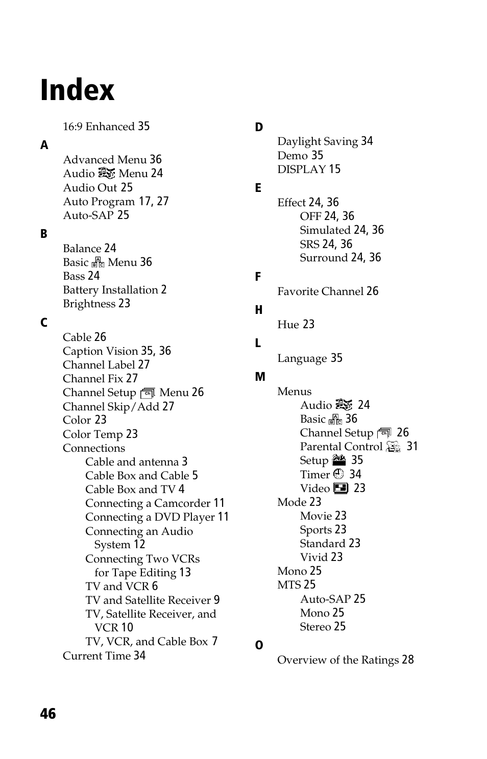 Index | Sony KV-27FV17 User Manual | Page 58 / 64
