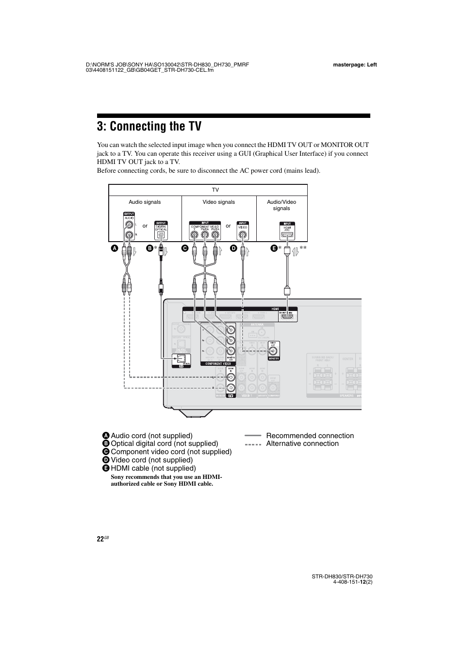 Connecting the tv, Age 22, E 22, 25 | E 22, 25, 26), E 22, 26, E 22, 23 | Sony STRDH830 User Manual | Page 22 / 88