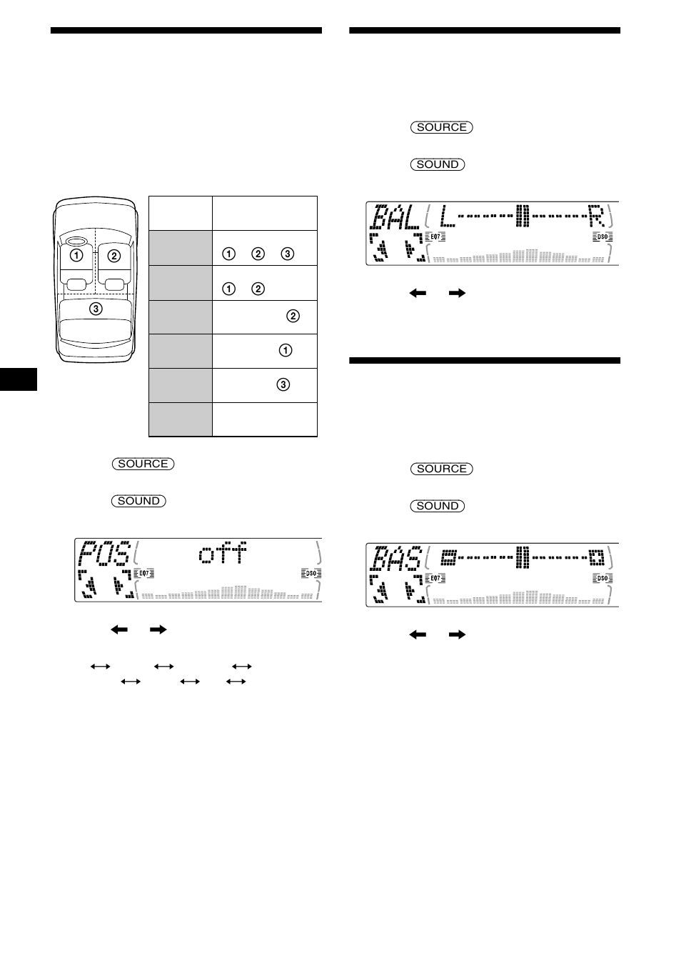 Selecting the listening position (cdx-m770 only), Adjusting the balance (bal), Adjusting the bass (cdx- m670/m620 only) | Selecting the listening position, Cdx-m770 only), Adjusting the balance (bal) adjusting the bass, Cdx-m670/m620 only) | Sony CDX-M670 User Manual | Page 20 / 108