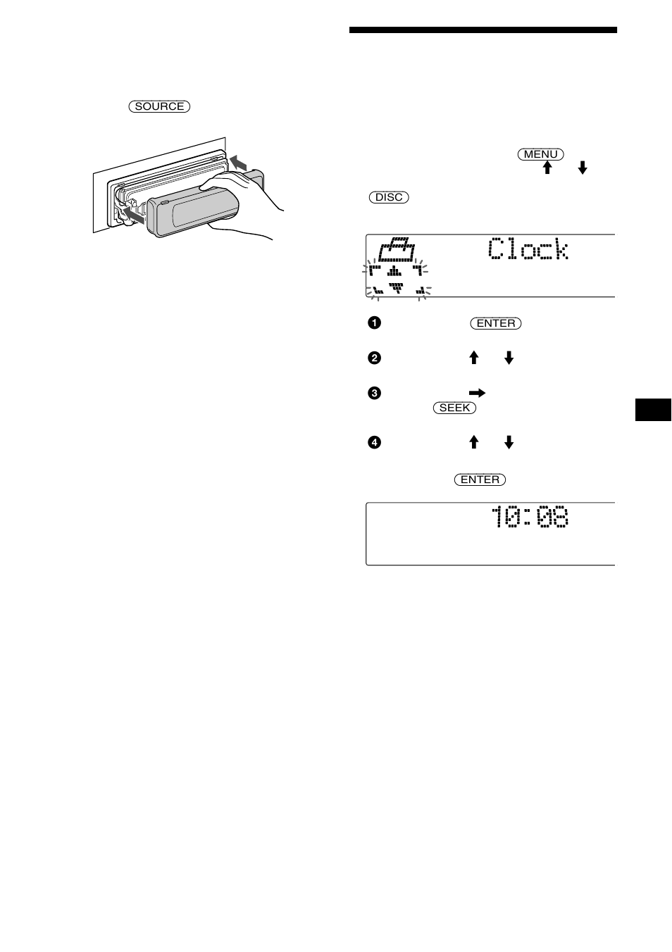 Réglage de l’horloge, O/cd/md) 9 | Sony CDX-M670 User Manual | Page 43 / 108