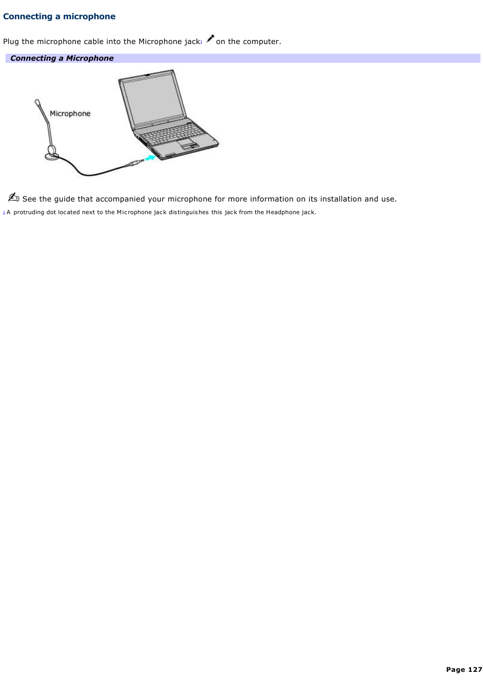 Connecting a microphone | Sony PCG-V505BCK User Manual | Page 127 / 141