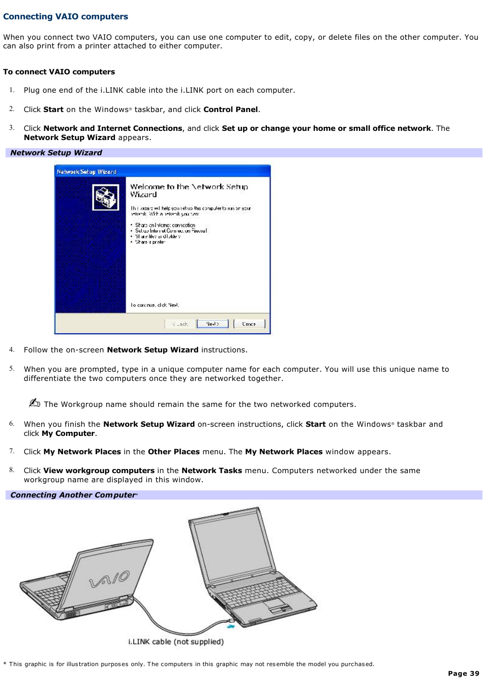 Connecting vaio computers | Sony PCG-V505BCK User Manual | Page 39 / 141