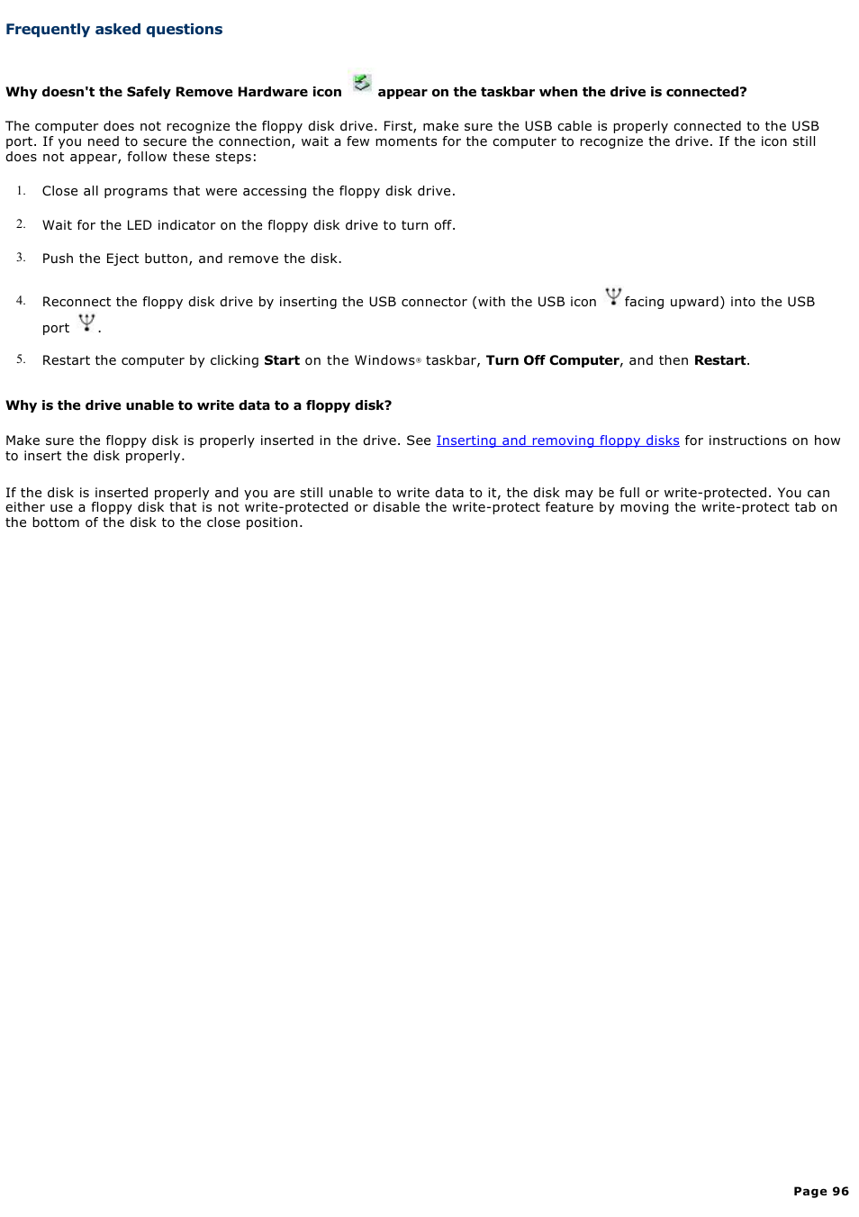 Frequently asked questions | Sony PCG-V505BCK User Manual | Page 96 / 141