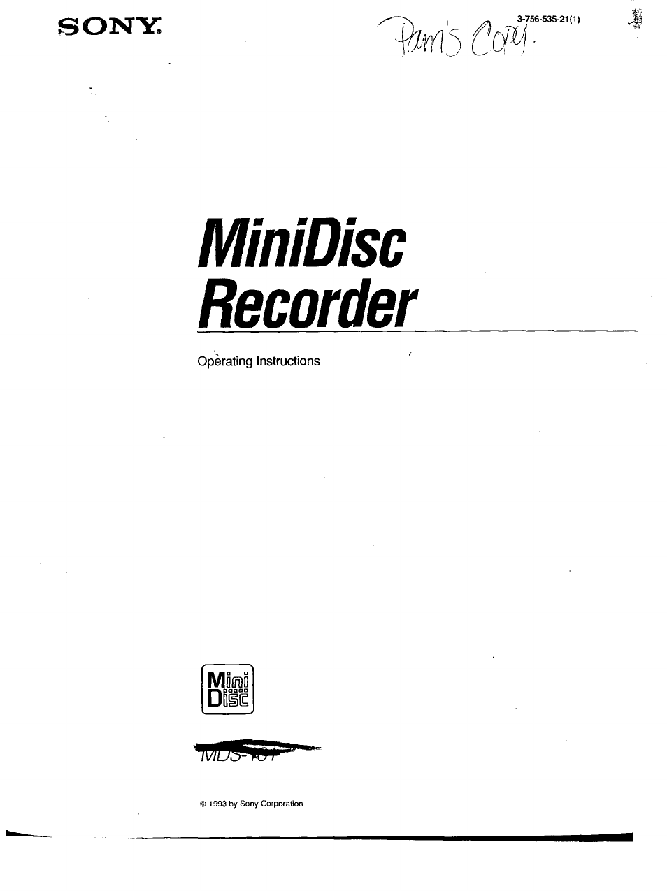 Sony MDS-101 User Manual | 52 pages