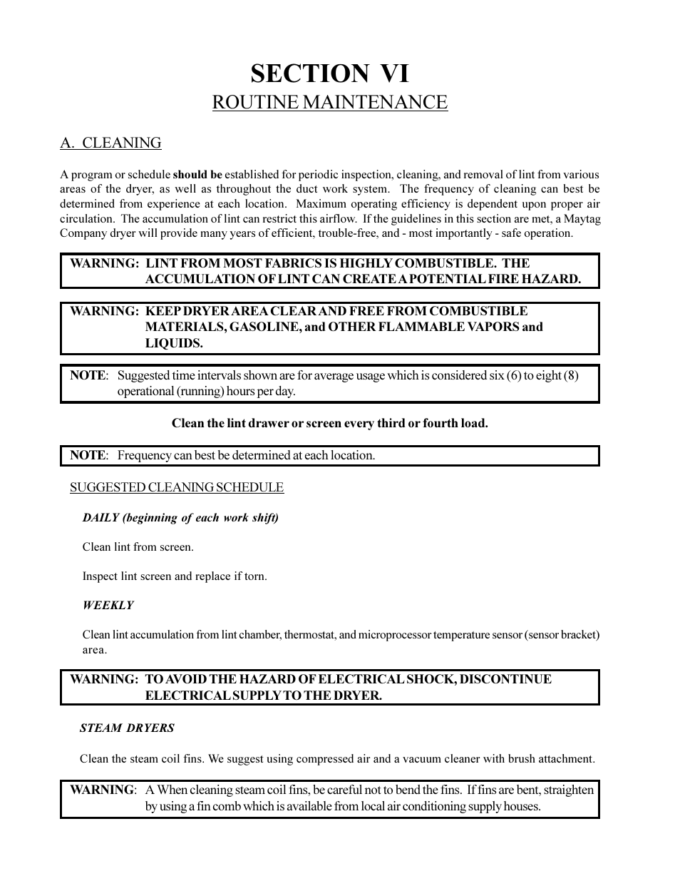 Routine maintenance | American Dryer Corp. MD-170 User Manual | Page 44 / 72