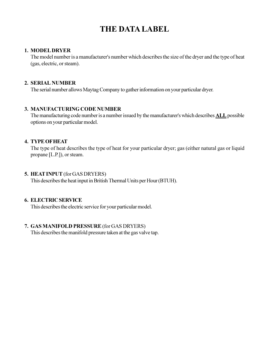 The data label | American Dryer Corp. MD-170 User Manual | Page 66 / 72