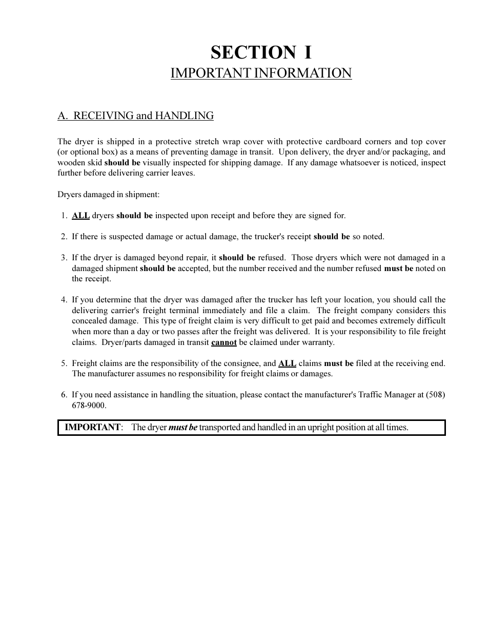 Important information | American Dryer Corp. MD-170 User Manual | Page 7 / 72