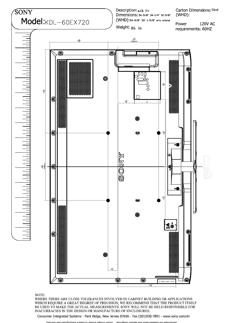 Model | Sony KDL-60EX720 User Manual | Page 3 / 5