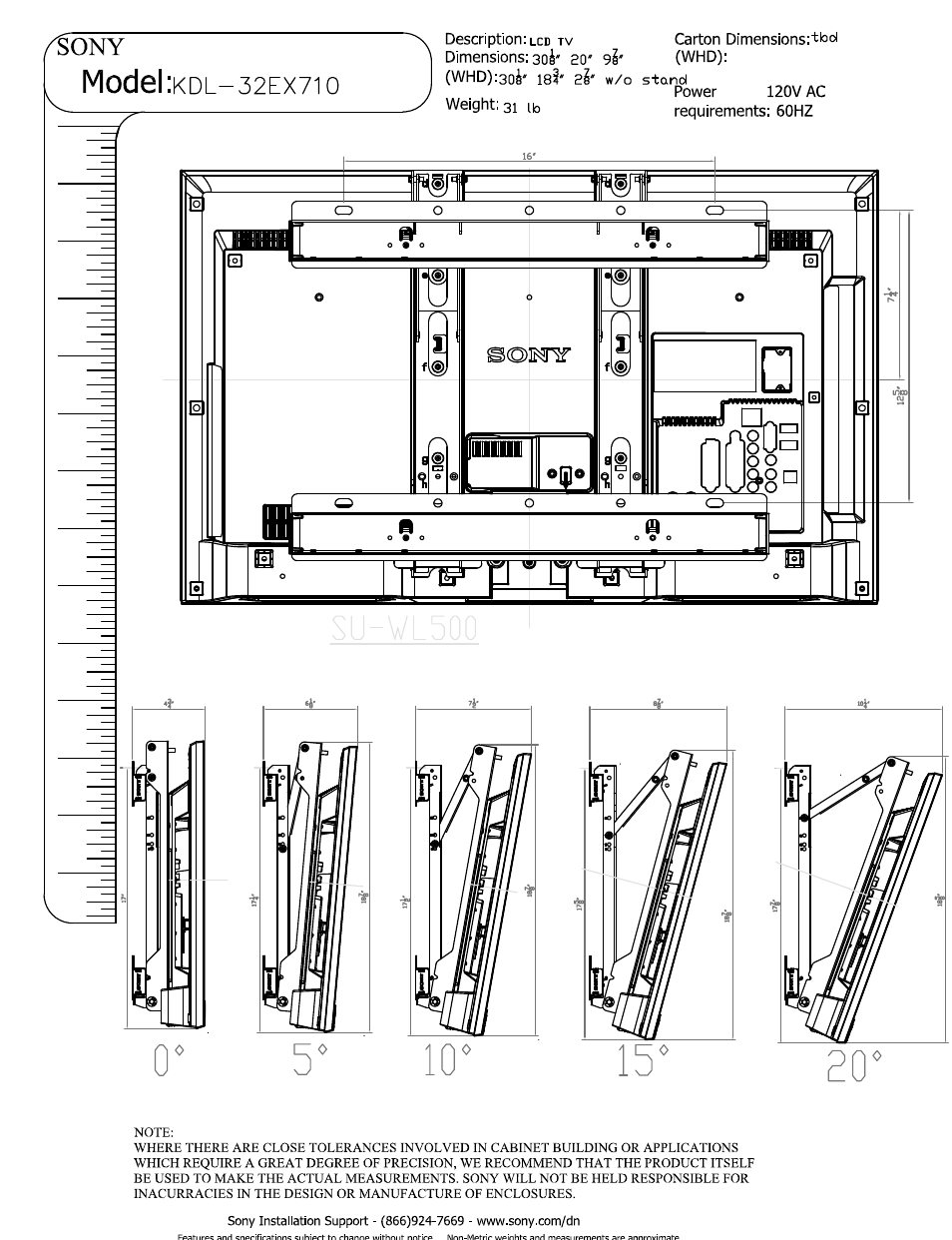 Model :kdl-32ex7io, Ifpf j ” q, Model | Sony KDL-32EX710 User Manual | Page 3 / 4