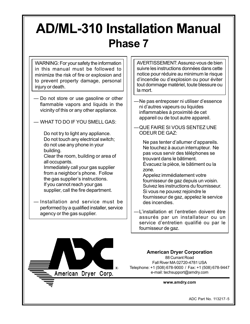 American Dryer Corp. AD/ML-310 User Manual | 54 pages