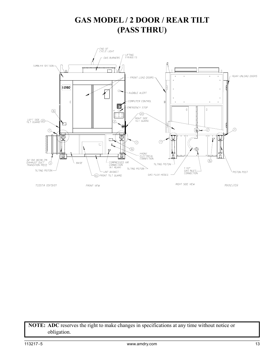 Gas model / 2 door / rear tilt (pass thru) | American Dryer Corp. AD/ML-310 User Manual | Page 13 / 54